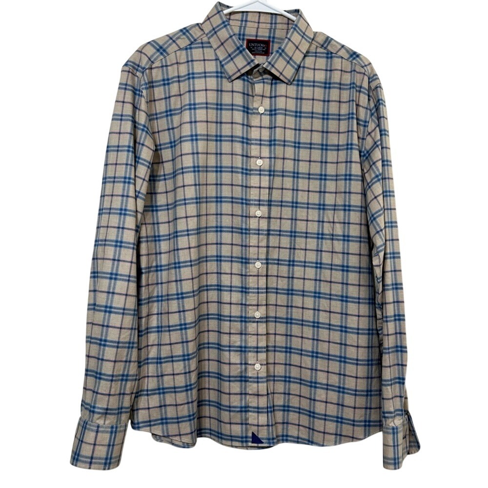 Untuckit Avesso WF Plaid Slim Fit Wrinkle Free Long Sleeve Button Shirt XL